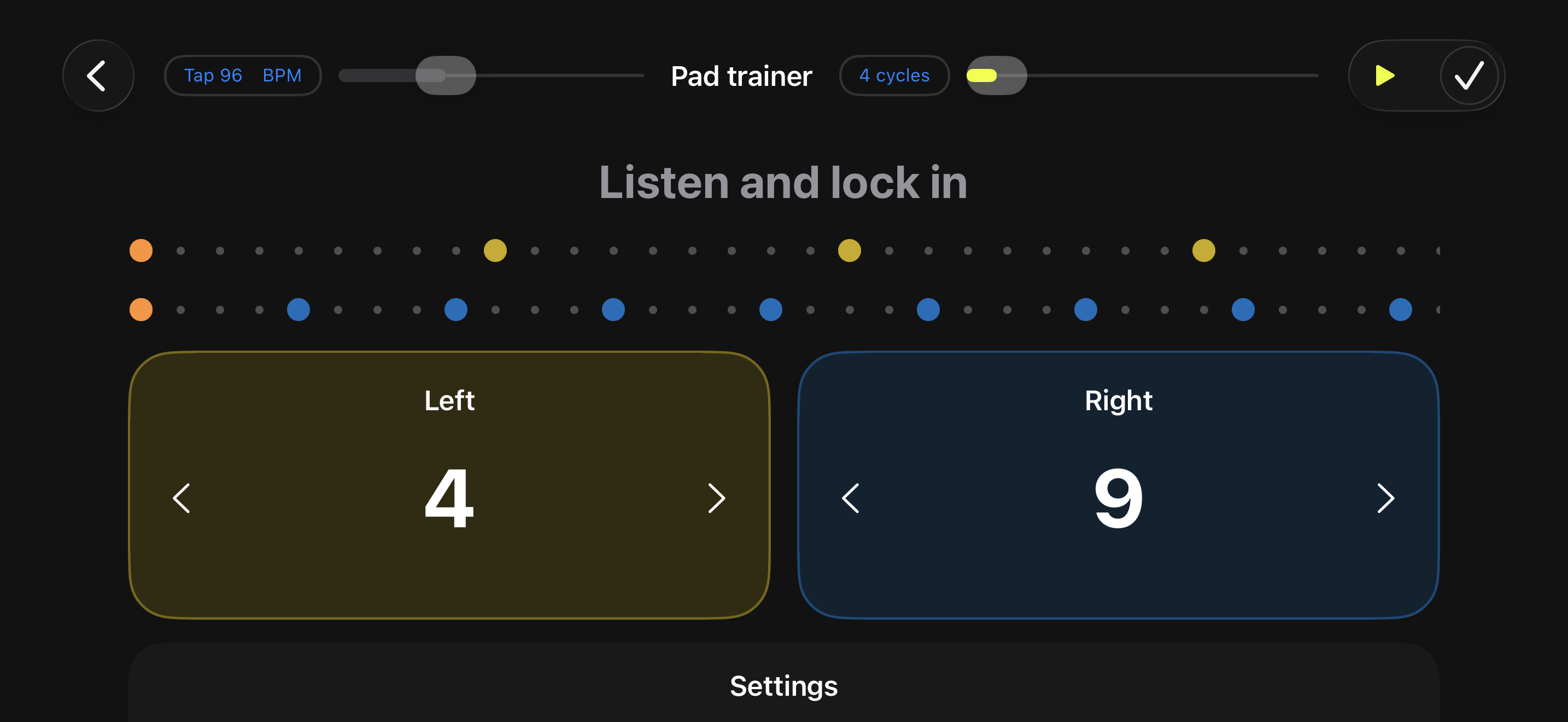 The pad trainer with two rhythm layers
